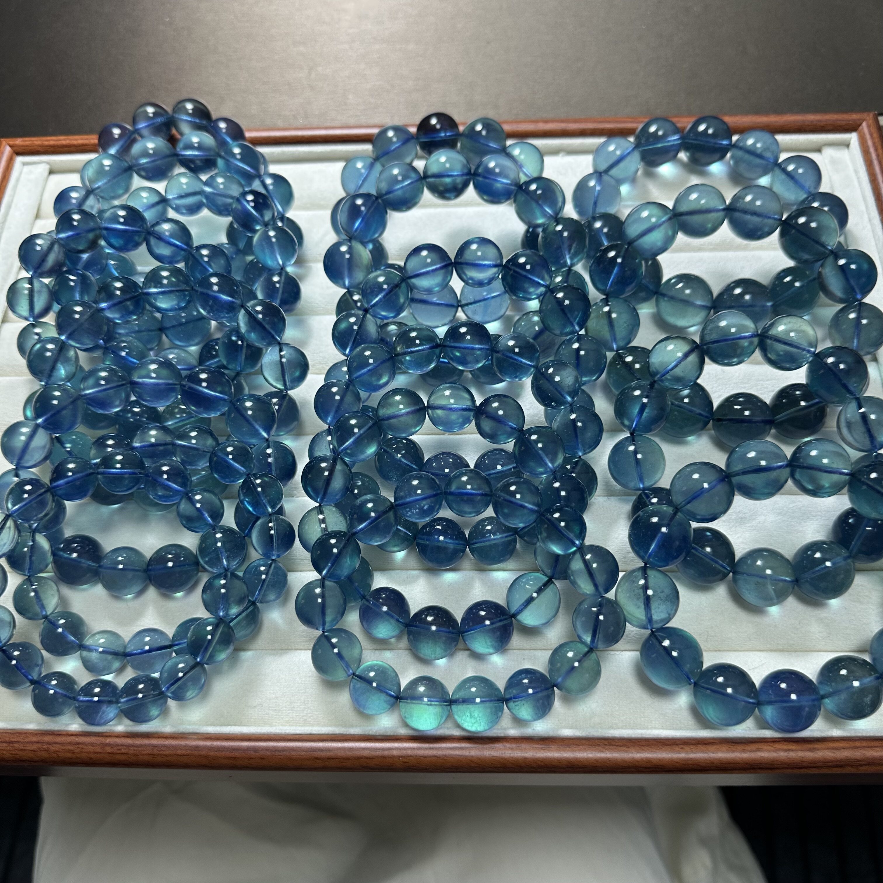 天然巴西冰种魔鬼蓝海蓝宝石大颗粒手链女款水晶饰品礼物手串