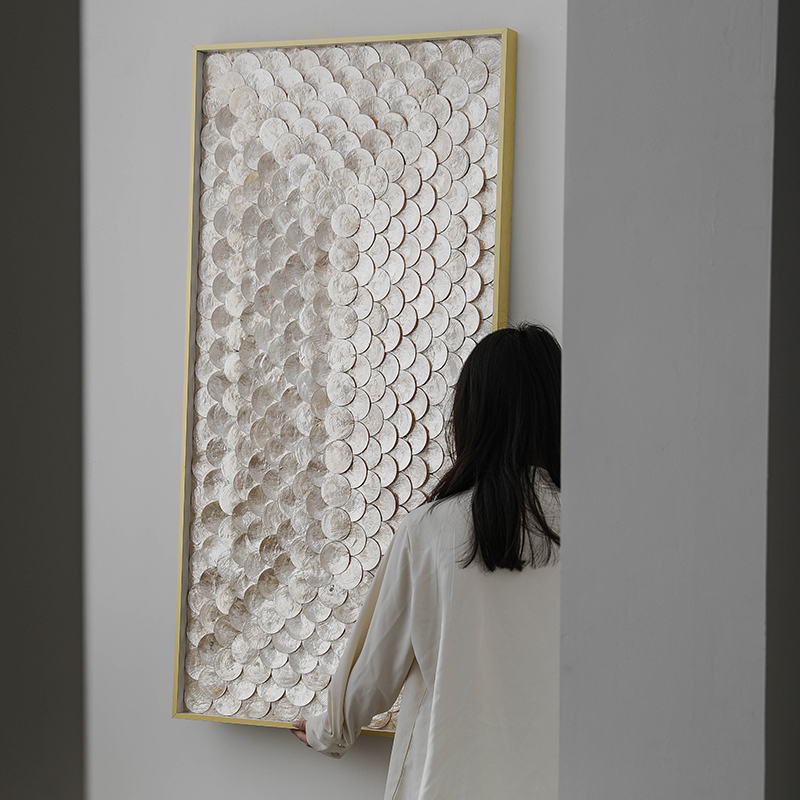 法式轻奢贝壳装饰画入户玄关客餐厅立体艺术挂画高档现代软装壁饰图片