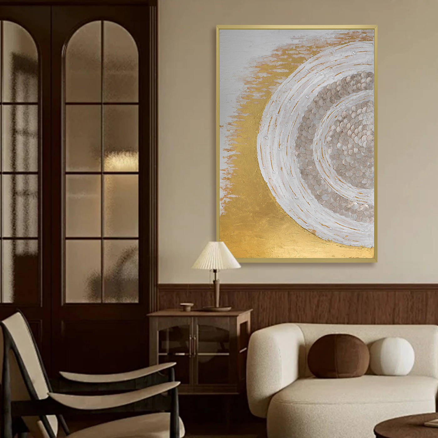 法式原创手绘油画客餐厅轻奢贝壳装饰画玄关壁挂画肌理感立体墙饰图片