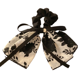 温柔书香~复古蝴蝶结飘带发圈头绳2024新款花朵皮筋女扎头发绳