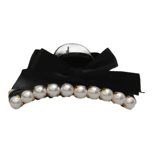 韩式高端气质珍珠抓夹中号头顶发夹马尾黑色后脑勺蝴蝶结鲨鱼夹