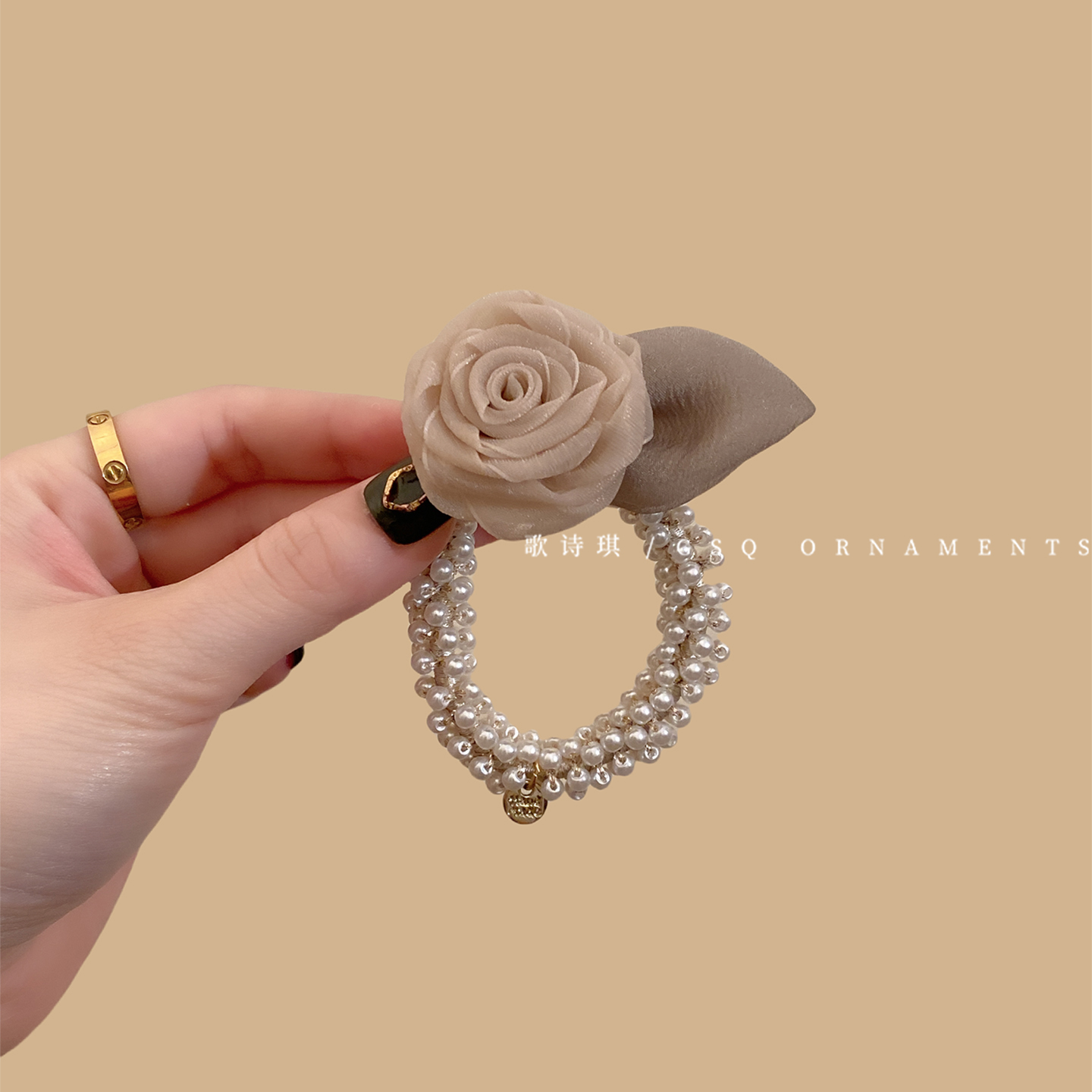 韩系高级感玫瑰花发圈女