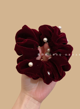 秋冬复古显白红色褶皱肥肠圈女高级感丝绒发圈扎丸子头发绳皮筋