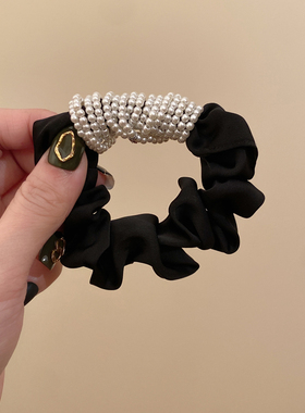 高端气质~简约珍珠发圈女高级感头绳2026新款复古黑色大肠发圈