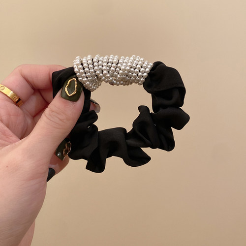气质高端黑色串珠发圈丸子头发绳