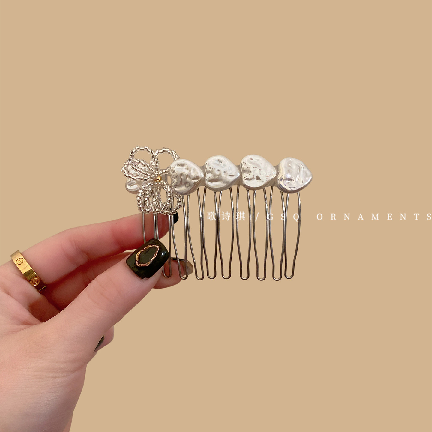 清纯巴洛克爱心珍珠倒插梳发夹公主头高颅顶发梳刘海碎发卡头饰