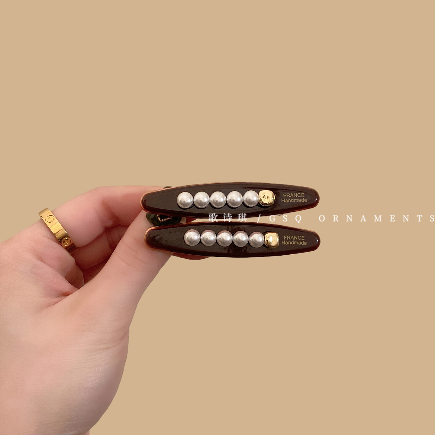 法式气质立体珍珠鸭嘴夹