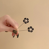 奢华奢侈高端黑色山茶花刘海发夹女头顶一字夹后脑勺精致珍珠夹子