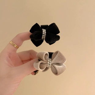 可爱日系珍珠蝴蝶结冬季 公主头抓夹植绒刘海后脑勺半扎马尾发夹
