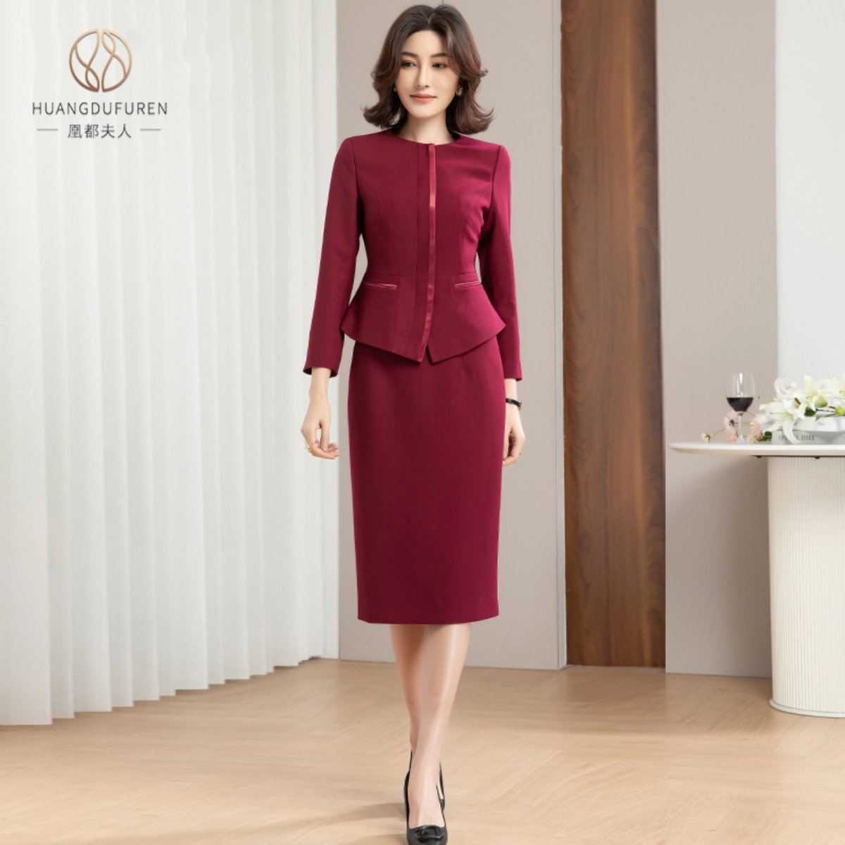 凰都夫人玫红色高级感套装裙2025新款秋装时尚高贵显瘦礼服两件套