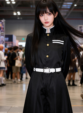 鬼灭之刃时透无一郎cosplay服装霞柱常服面料动漫黑色和服全套男
