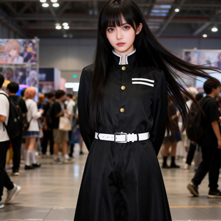 鬼灭之刃时透无一郎cosplay服装霞柱常服面料动漫黑色和服全套男