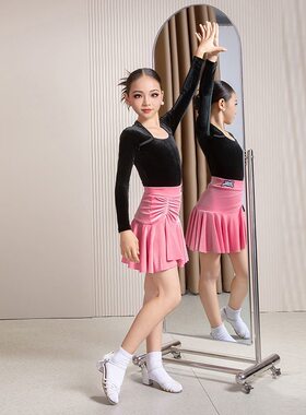 儿童拉丁舞服女童套装少儿练功服比赛考级丝绒长袖秋冬拉丁舞蹈裙
