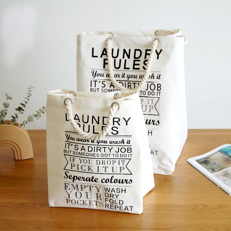 北欧黑白简约大号麻布艺棉提手