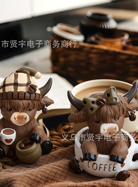 跨境新品高地牛雕像咖啡高地牛侏儒苏格兰树脂小牛爱好者圣诞礼物