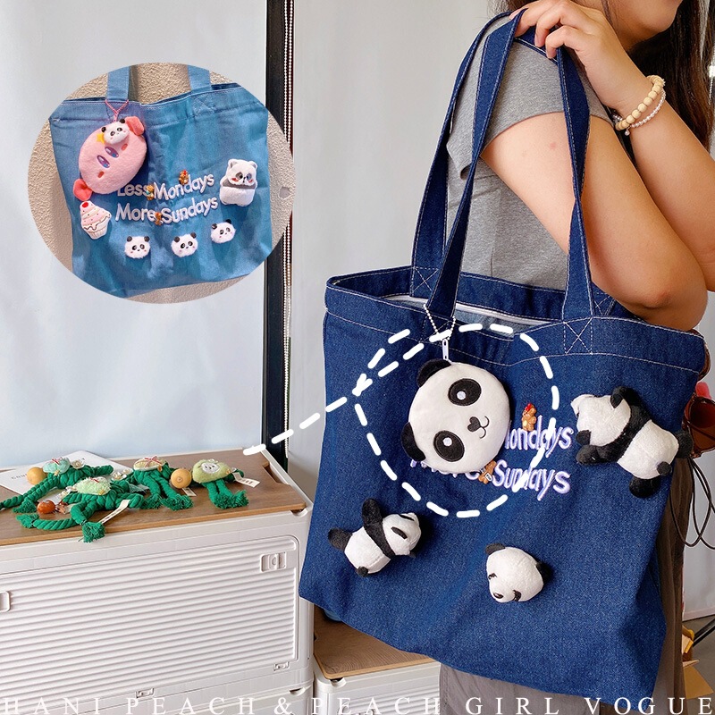 HD5351A08韩式字母可爱时尚熊猫玩偶大号牛仔单肩包包零钱包挂包