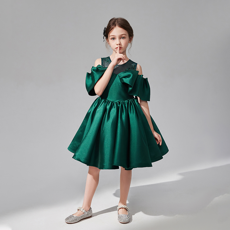 高端洋气墨绿色儿童礼服女童公主裙生日周岁蓬蓬裙钢琴演出服春夏