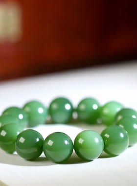 和田玉碧玉俄罗斯碧玉绿猫眼粉绿色男女手串