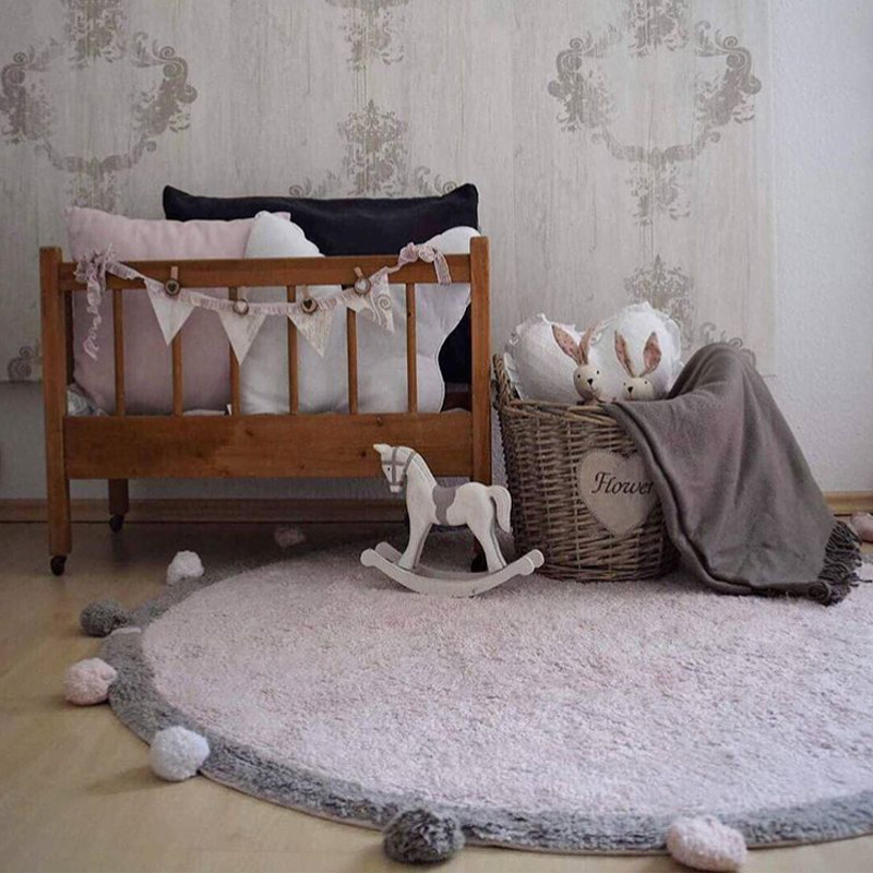 ins纯棉圆形地毯儿童卧室床边地垫爬行垫幼儿园防摔垫吊篮椅防滑,居家布艺,地毯,淘宝优惠券,粉丝福利购,淘宝优惠卷