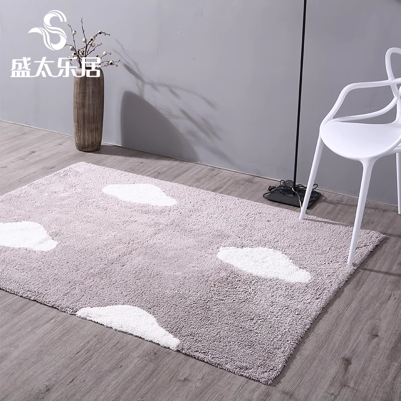 赛络纺纯棉卧室床边地毯酒店民宿客厅轻奢高端全棉地垫大面积全铺