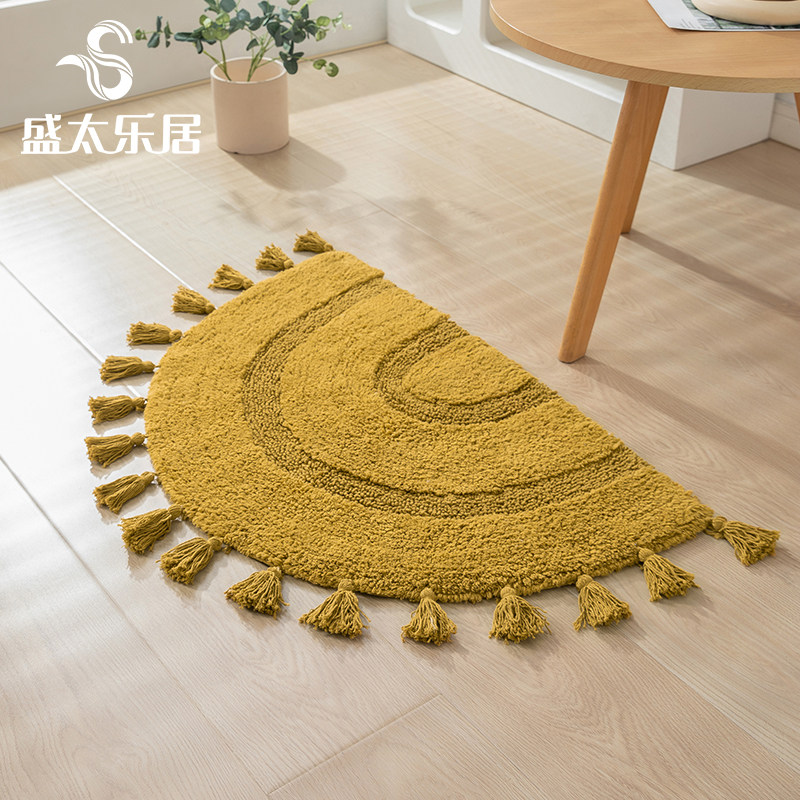 拱门半圆形纯棉流苏地垫卧室门垫防滑卫生间出来浴室吸水脚垫机洗