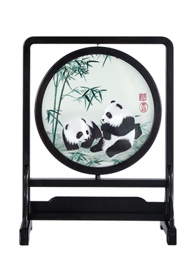 双面绣桌面屏风熊猫蜀江锦院