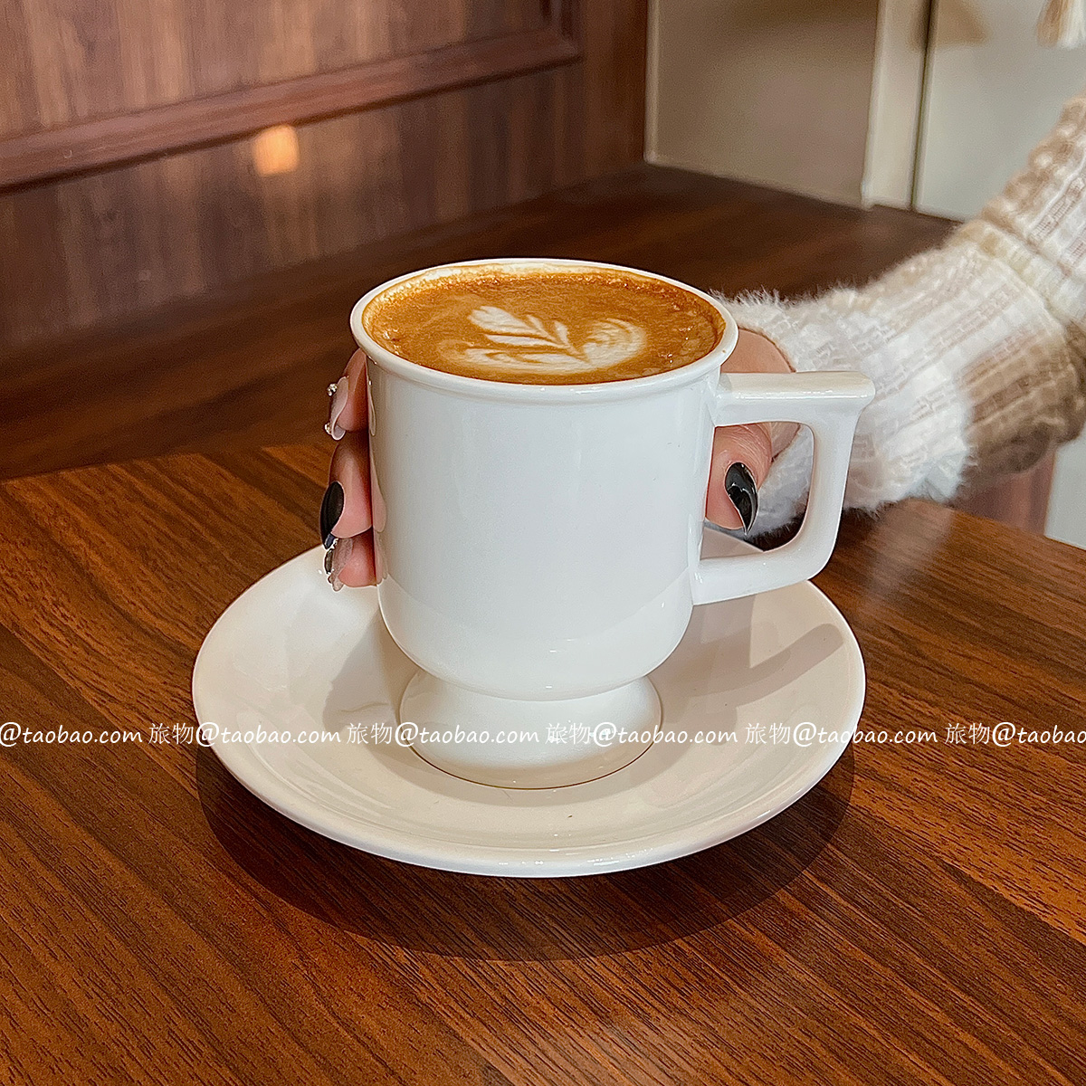 日式简约陶瓷马克杯高脚咖啡杯