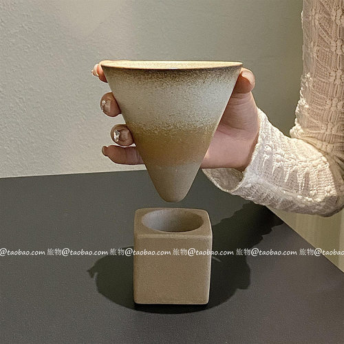 中古陶瓷杯漏斗状做旧粗陶马克杯