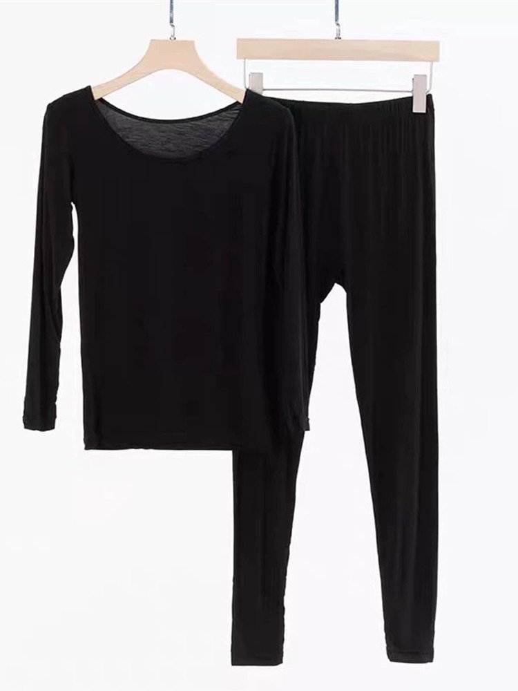 GEKAI CLOTHING NEW LADIES UNDERWEAR SET ULTRA-THIN BIG ROUND NECK BAMBOO FIBER GIRL BOTTOMING AUTUMN CLOTHES LONG TROUSERS 3811