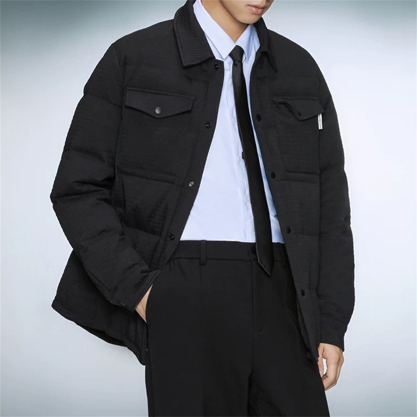 三防面料!G系列冬季衬衫式翻领羽绒服男通勤鸭绒夹克肌理宽松外套