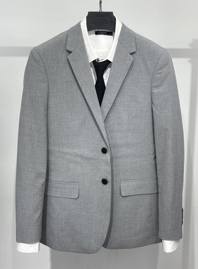 轻奢系男士休闲小西装 秋新款修身双扣小西服纯灰色单西 可配套西