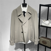 男宽松翻领短款 轻奢高端春秋季 新款 单排扣纯色风衣抗皱防风外套