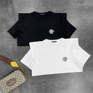 DH高端夏季高支双丝光匹马棉圆领短袖T恤衫 老虎头绣花黑白色体恤