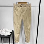 微锥形卡其色卷边长裤 微弹棉氨小脚纯色休闲裤 男士 DH原创春秋季
