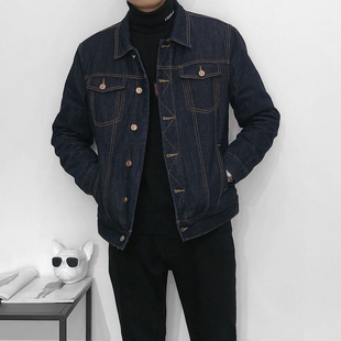 翻领茄克衫 潮牌冬季 牛仔夹克修身 加厚款 羊羔绒夹克男牛仔外套 男士