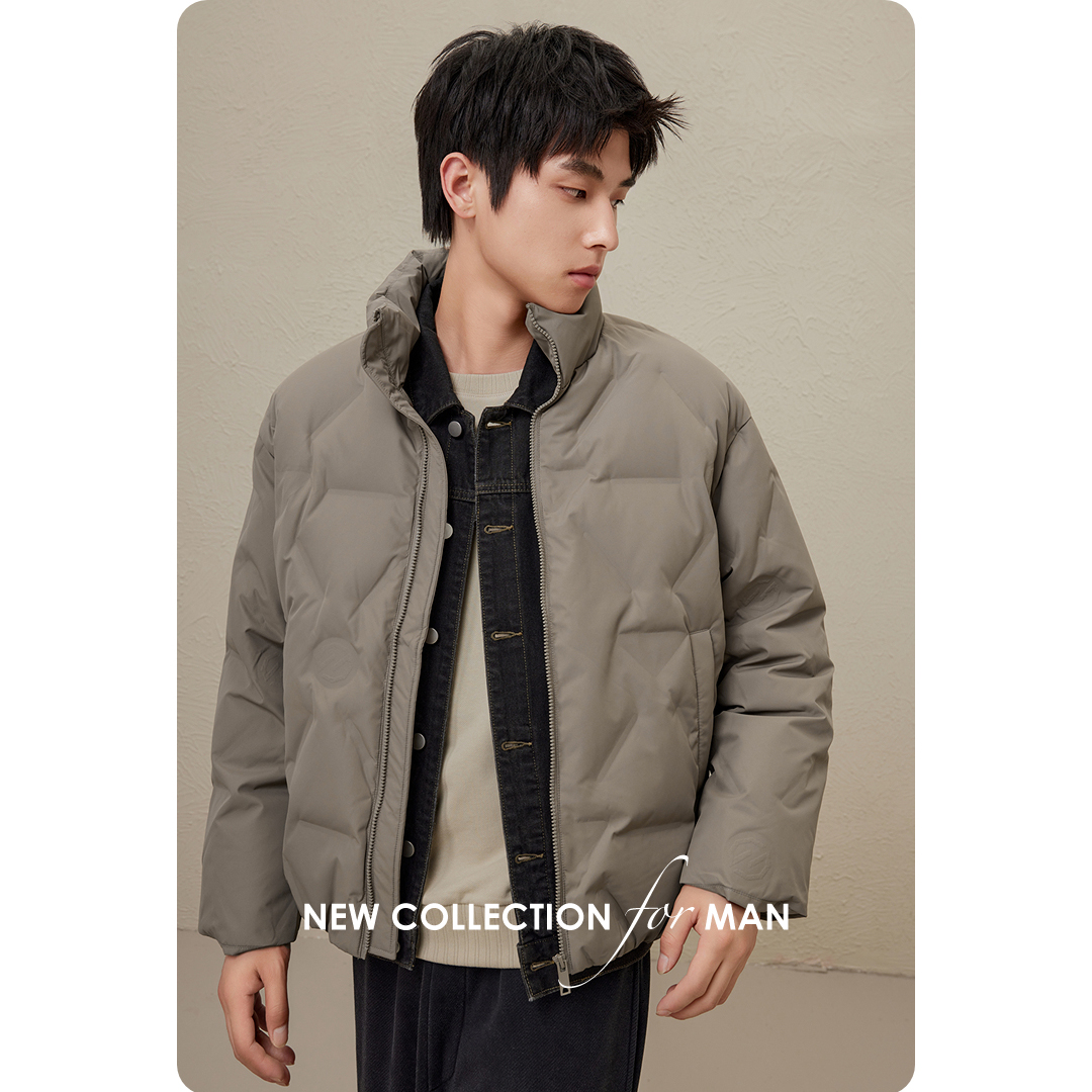 轻奢G男装休闲压印立领保暖短款羽绒服鸭绒保暖外套男冬季爆款