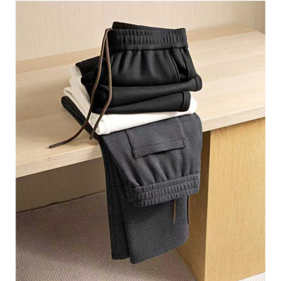 意式高端秋冬季宽松直筒松紧腰醋酸羊毛裤男厚挺弹力纯色休闲长裤