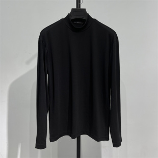 T恤衫 透气抗皱弹力半高领内搭长袖 纯黑色 DH高端系秋季 桑蚕丝棉