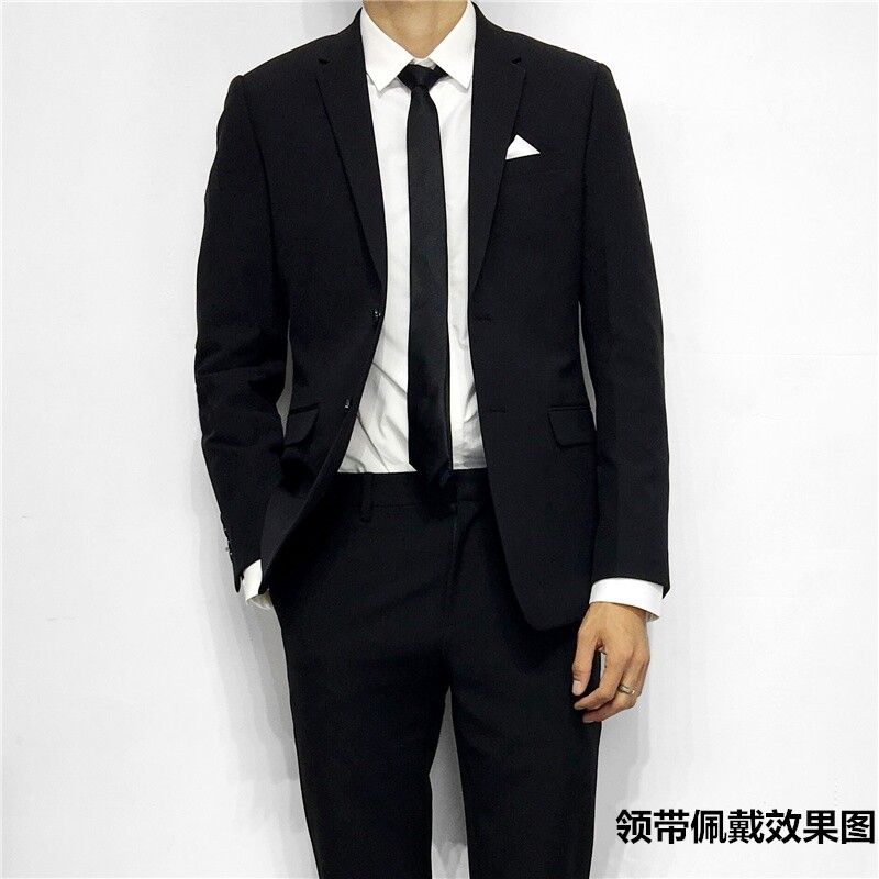 dh男士韩版纯黑色窄细版羊毛领带 5cm时尚英伦潮休闲配饰结婚商务