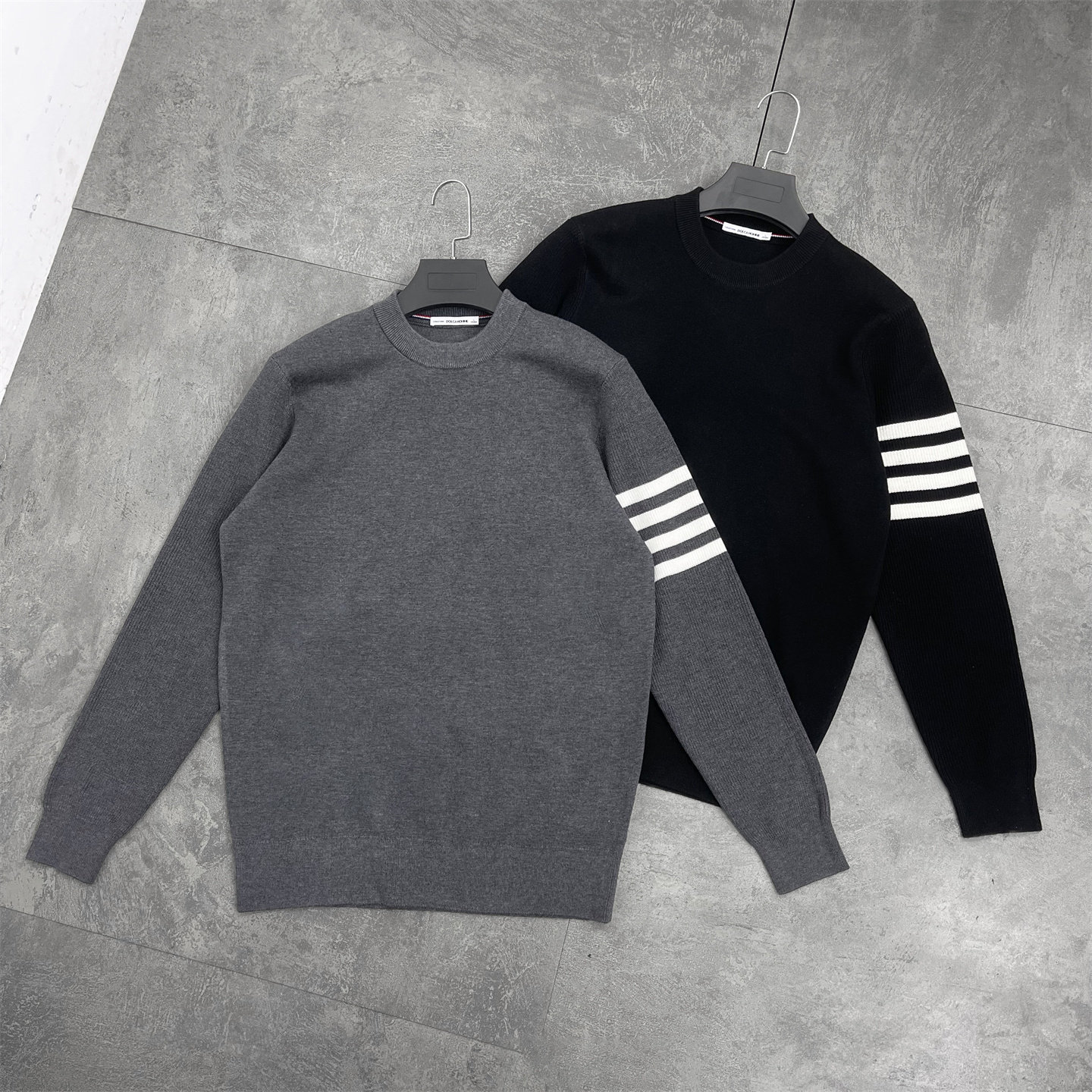 【绵羊毛桑蚕丝混纺】秋冬季套头圆领毛衣男士四杆TB风针织羊毛衫