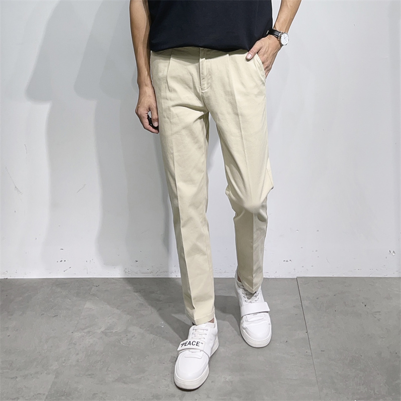 成衣水洗 350克斜纹棉氨面料 单褶小直筒厚挺弹力半松紧腰休闲裤