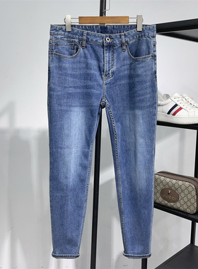 意式高端25年夏季薄款微弹锥形牛仔裤 水洗猫须蓝色透气休闲长裤