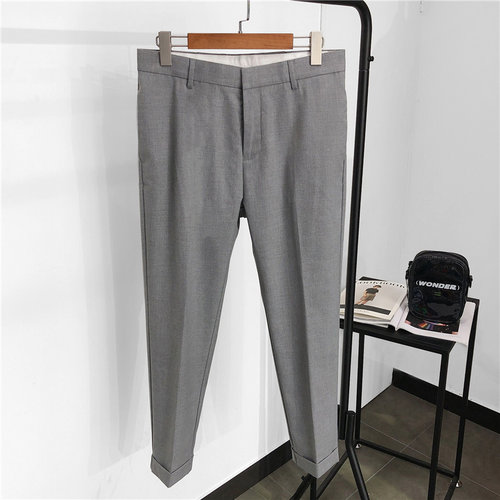 TB抗皱修身纯色小脚卷边休闲裤