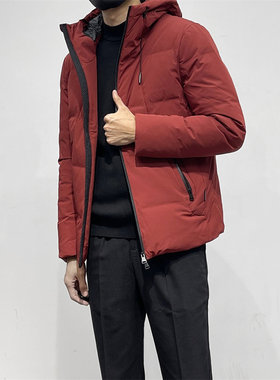 硬货来袭!高端系防风连帽羽绒服冬季厚实保暖白鸭绒羽绒外套 红色