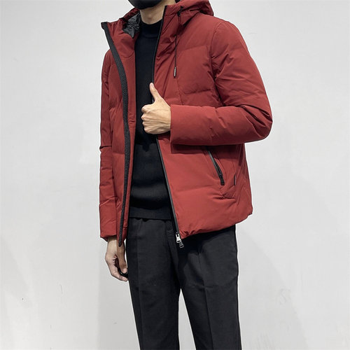 硬货来袭!高端系防风连帽羽绒服冬季厚实保暖白鸭绒羽绒外套 红色