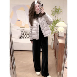 套装 巨好看 撞色翻领棉服外套阔腿裤 小个子韩系时尚 女 两件套冬装