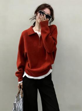 冬季一整套穿搭高级感针织衫女显瘦红色毛衣阔腿裤休闲减龄两件套