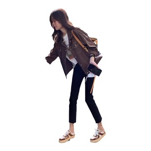秋季女茶系穿搭一整套高级感微胖减龄洋气小个子牛仔外套两件套装