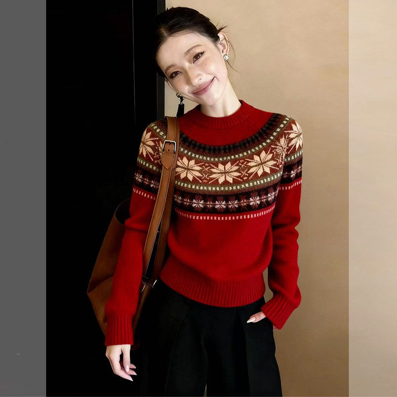 独特漂亮春装红色系穿搭一整套高级感复古费尔岛毛衣阔腿裤套装女,女装/女士精品,时尚套装,淘宝优惠券,粉丝福利购,淘宝优惠卷