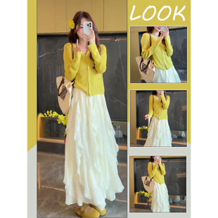 半身裙两件套春 高腰显瘦中长款 淡人高知穿搭一整套时尚 气质针织衫